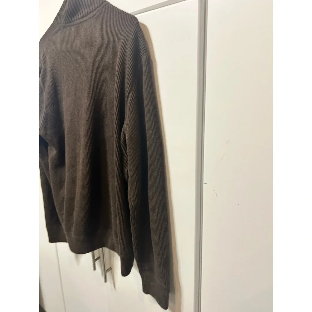 Eddie Bauer Mens XL Brown Striped Quarter Zip Ribbed Knit‎ Pullover Sweater